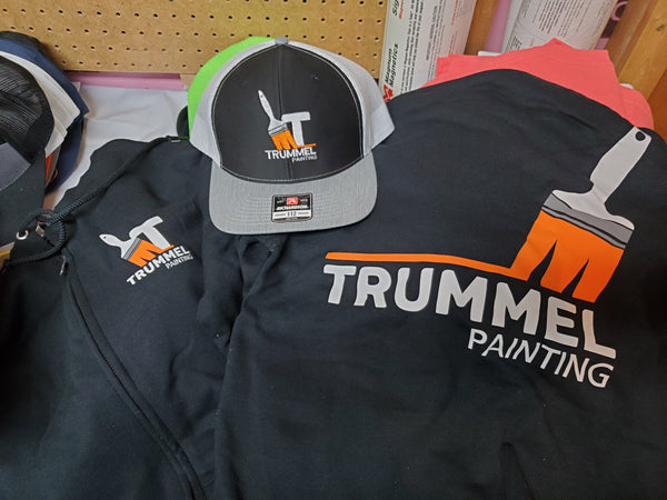 Full zip sweatshirts and hats for Pleasant Ridge based Trummel Painting