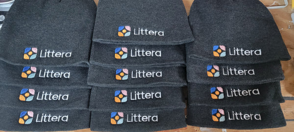 Embroidered beanies for educational technology company Littera Education
