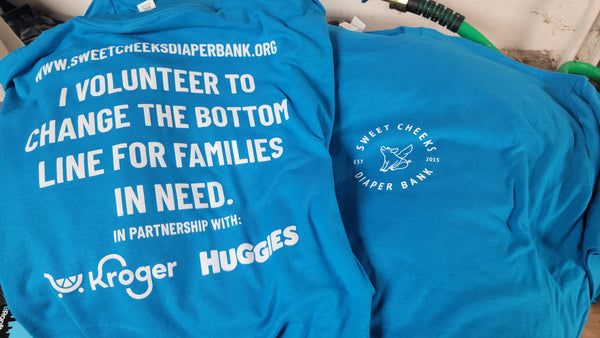 Single color, two sided prints for our favorite charity, Sweet Cheeks Diaper Bank