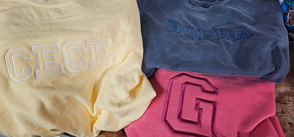 Custom monogrammed Christmas gifts on Comfort Colors 1566 sweatshirts