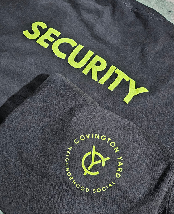 Fluorescent yellow screenprint tees for Covington Yard