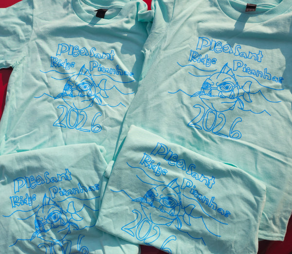 Child's art screenprinted for Pleasant Ridge Piranhas swim team