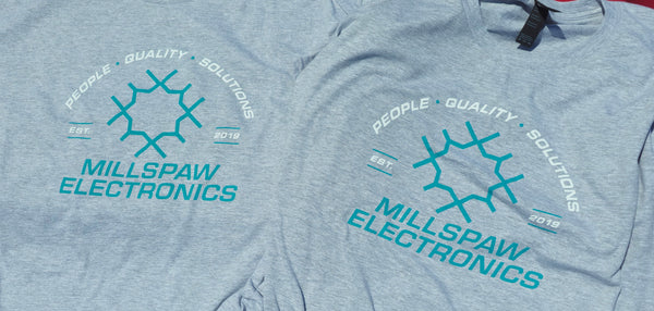 2-color screenprinted tees for Millspaw Electronics in Mason, Ohio