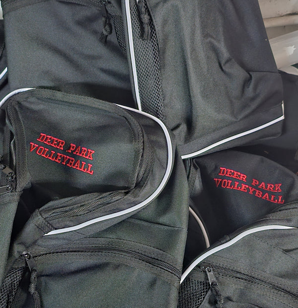 Embroidered backpags for Deer Park High School Volleyball team