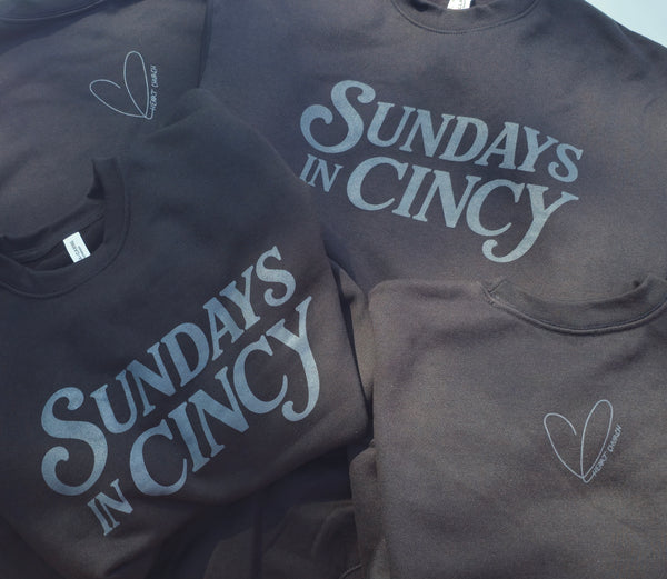 Tone on tone screenprinted Bella+Canvas heavyweight sweatshirts for Heart Church in Milford, Ohio