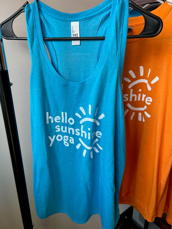 Screen printed tank tops for Hello Sunshine Yoga in Pleasant Ridge, Cincinnati