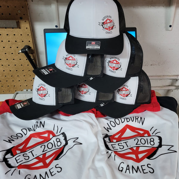 Offset printed hats and printed baseball tees for Woodburn Games in Cincinnati, Ohio