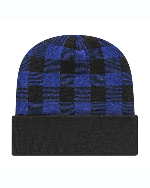 Embroidered Plaid Knit Beanie