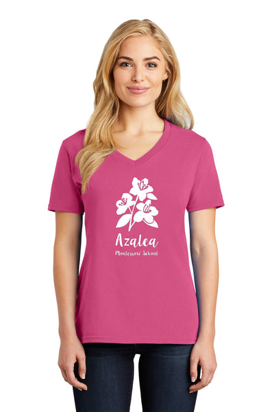 Azalea Montessori White Logo V-neck Shirt